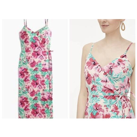 NWT J.Crew •0• Pink Floral Woven Cotton Sleeveless Wrap Dress #AO365 - Picture 1 of 13